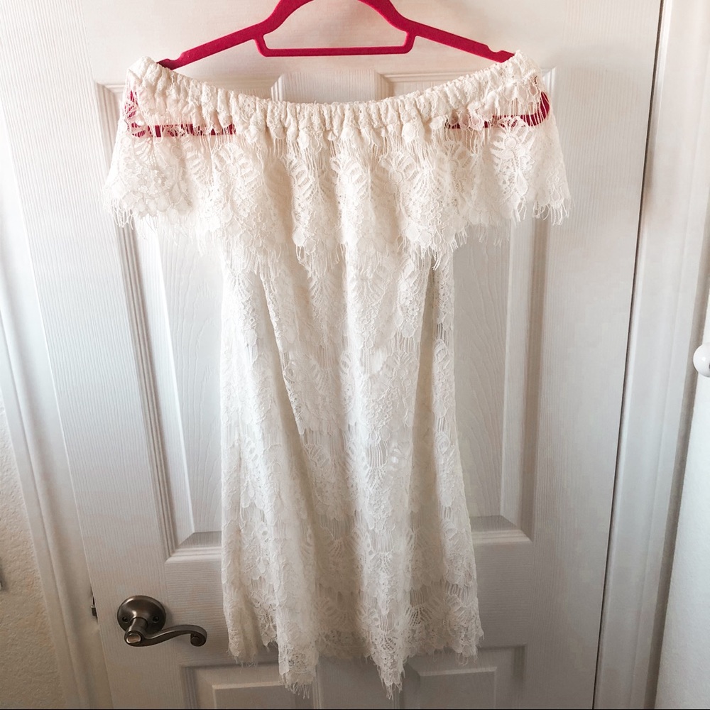 White Off the Shoulder Lace Dress